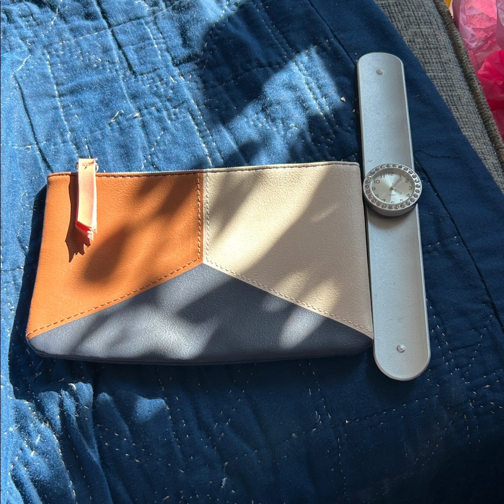 Ipsy Colorblock Clutch with sliver watch